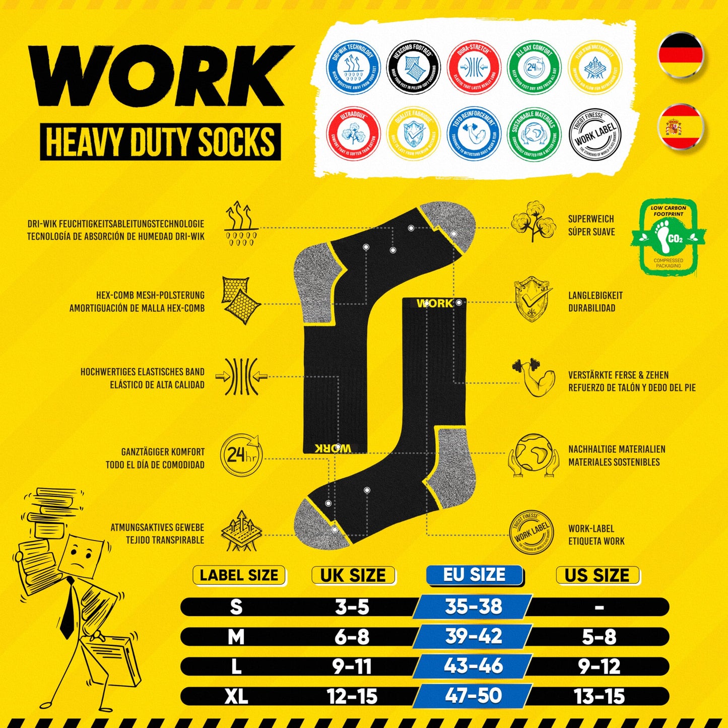 SOXCO Mens Breathable Crew Socks - Comfortable Black Pairs NEW