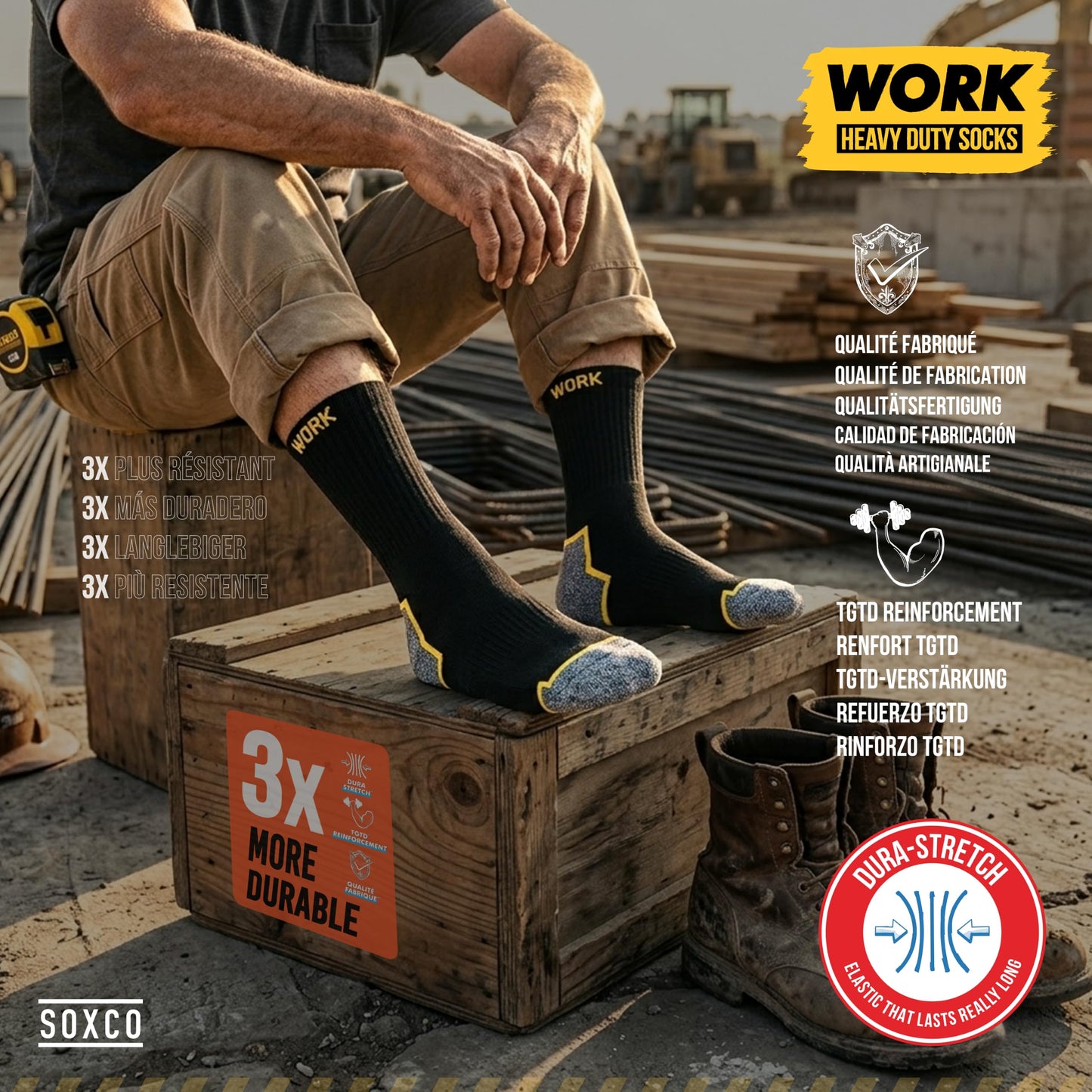 SOXCO Mens Breathable Crew Socks - Comfortable Black Pairs NEW