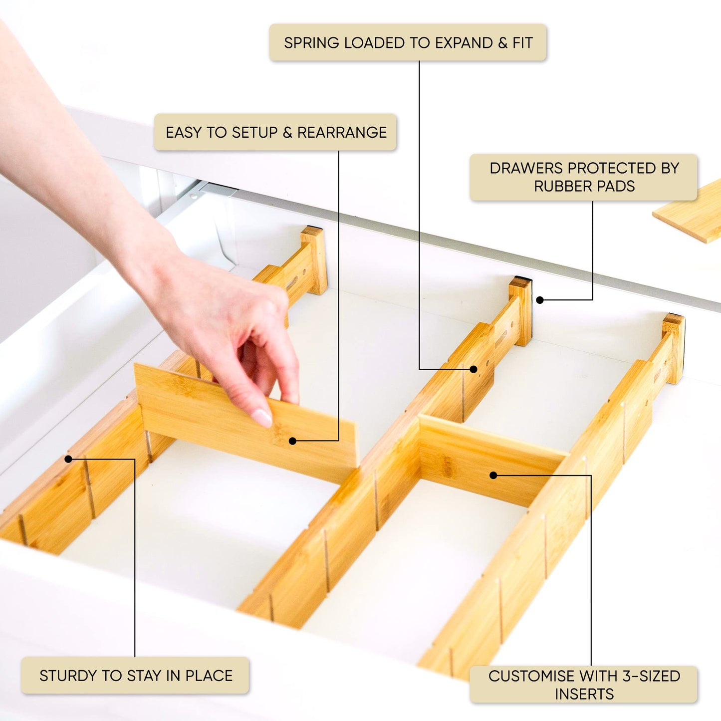 Greener Living Bamboo Drawer Organizer with 12 Inserts Kitchen Storage DEMO