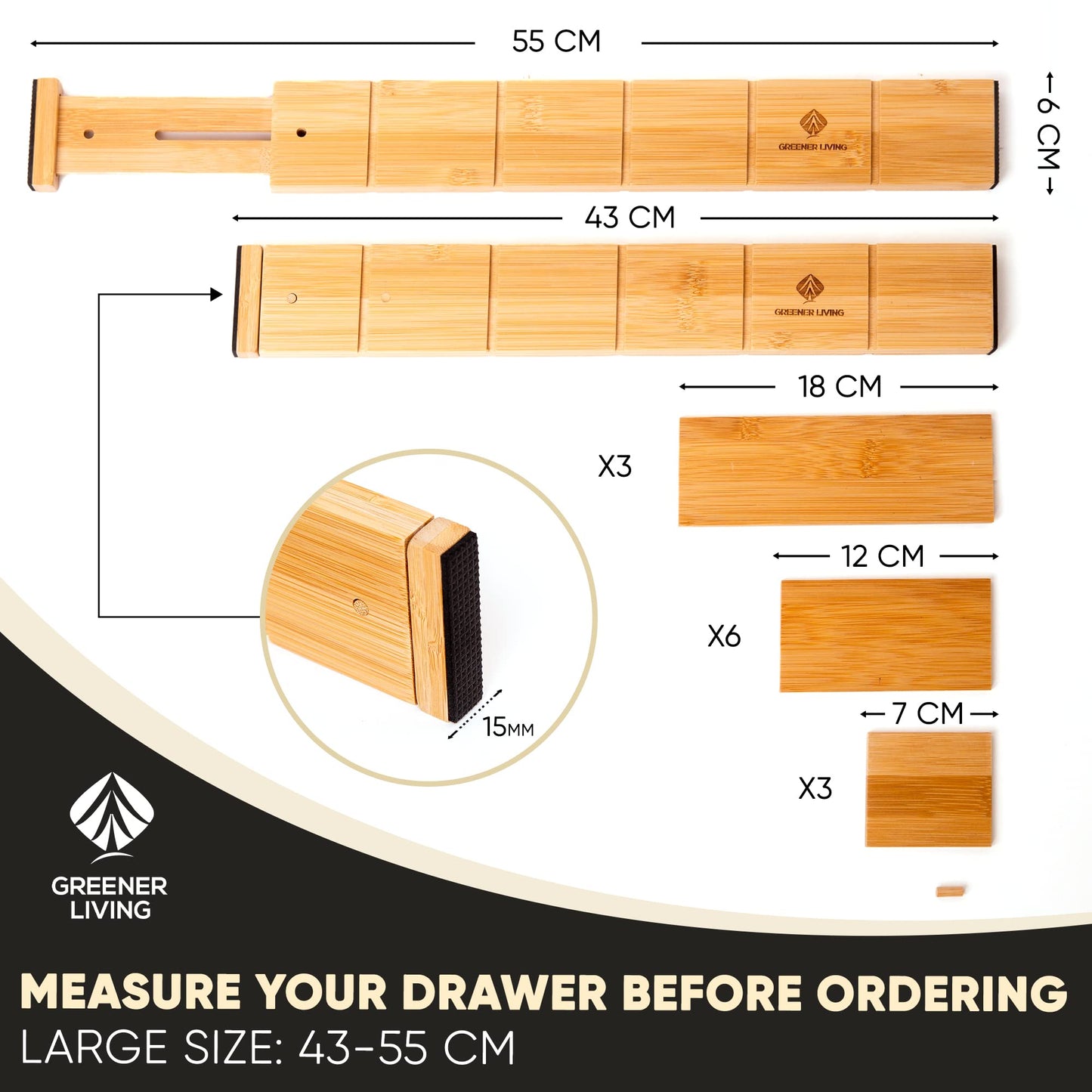Greener Living Bamboo Drawer Organizer with 12 Inserts Kitchen Storage DEMO