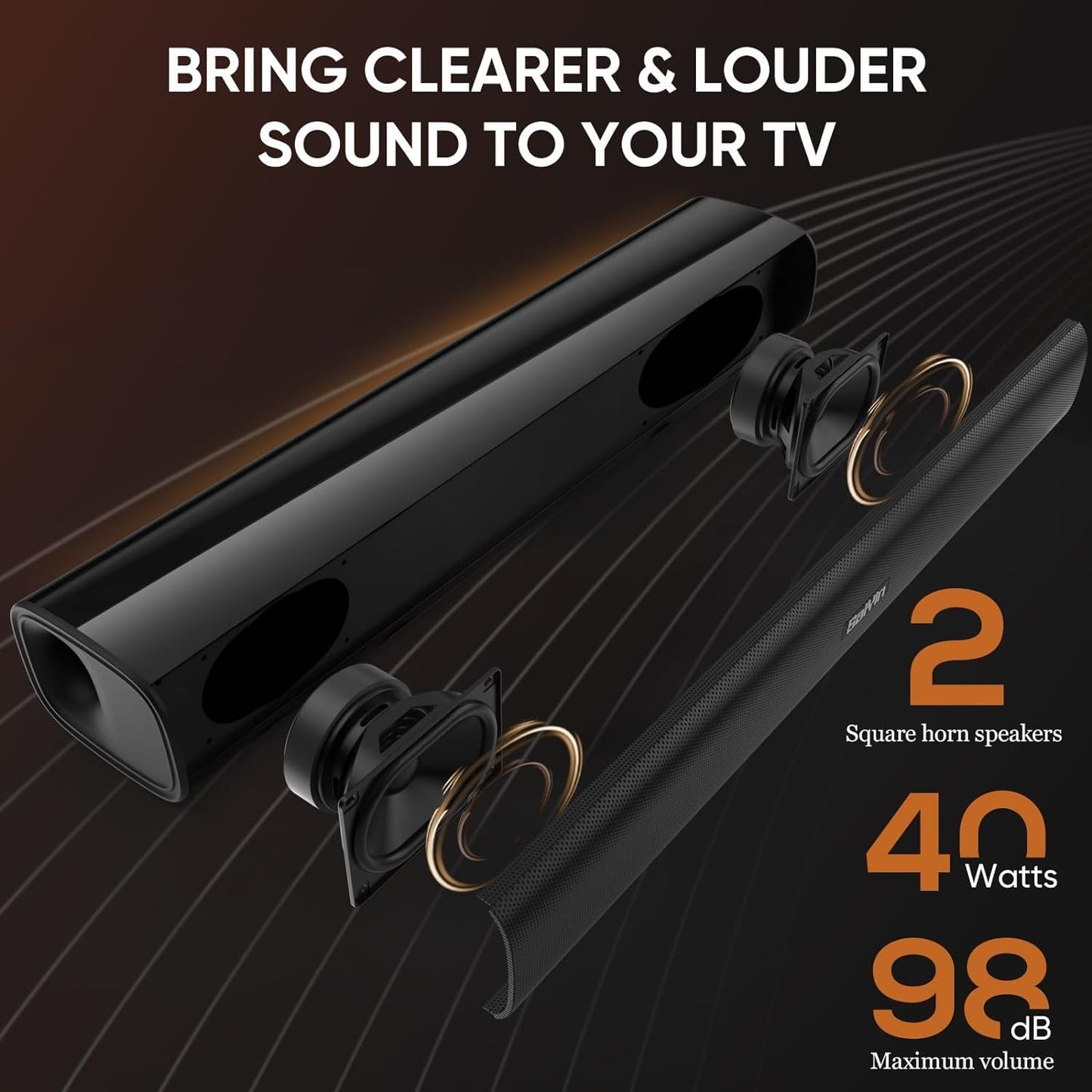 Saiyin Compact Soundbar Speaker with 3 Equalizer Modes in Black NEW