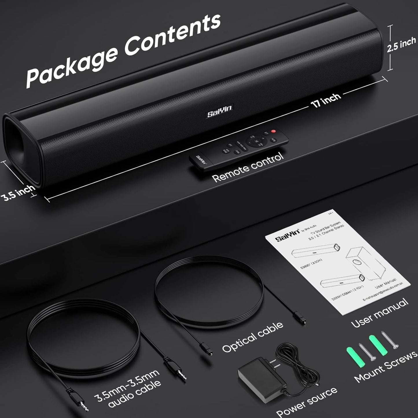 Saiyin Compact Soundbar Speaker with 3 Equalizer Modes in Black NEW