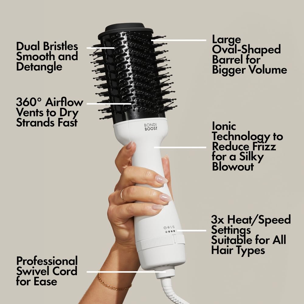 BondiBoost White Hairbrushes Oval Hair Dryer Brush - Plastic Hairbrush for NEW