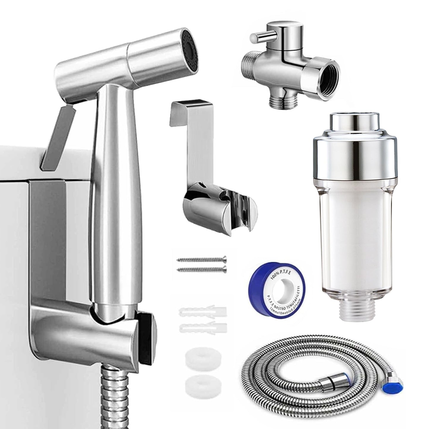 Handheld Bidet Attachment with Filter Silvery Sprayer for Toilet Size 150cm NEW