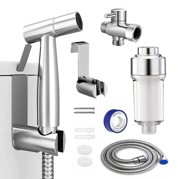 Handheld Bidet Attachment with Filter Silvery Sprayer for Toilet Size 150cm NEW