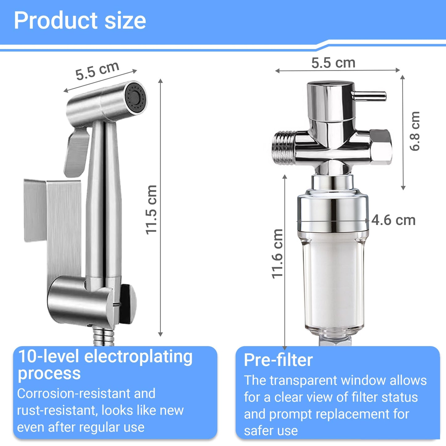 Handheld Bidet Attachment with Filter Silvery Sprayer for Toilet Size 150cm NEW