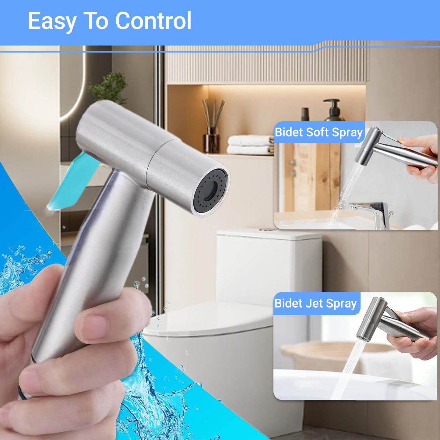 Handheld Bidet Attachment with Filter Silvery Sprayer for Toilet Size 150cm NEW
