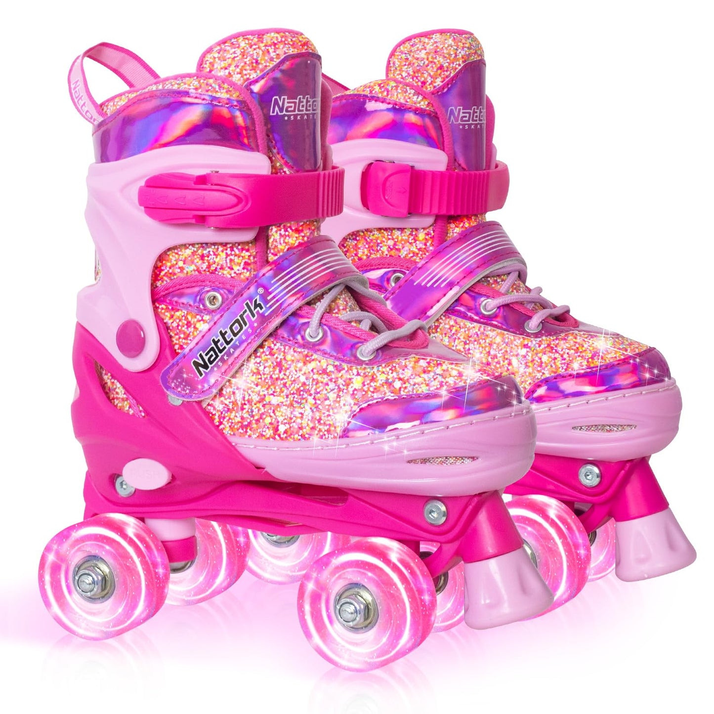 Nattork Kids Adjustable Roller Skates, Candy Pink, Medium(1-4) Size, Unisex NEW