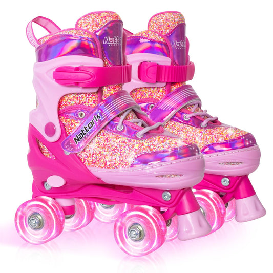 Nattork Kids Adjustable Roller Skates, Candy Pink, Medium(1-4) Size, Unisex NEW