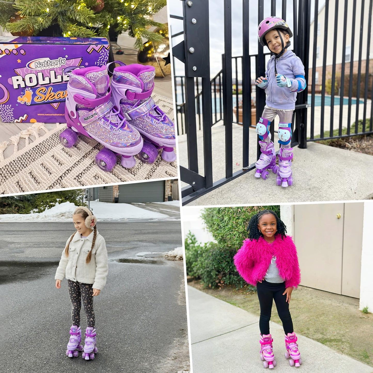 Nattork Kids Adjustable Roller Skates, Candy Pink, Medium(1-4) Size, Unisex NEW