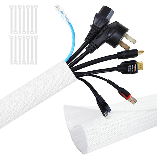 SONATURE 10ft Braided Cable Sleeves Wire Loom Organizer Self-Wrap White NEW