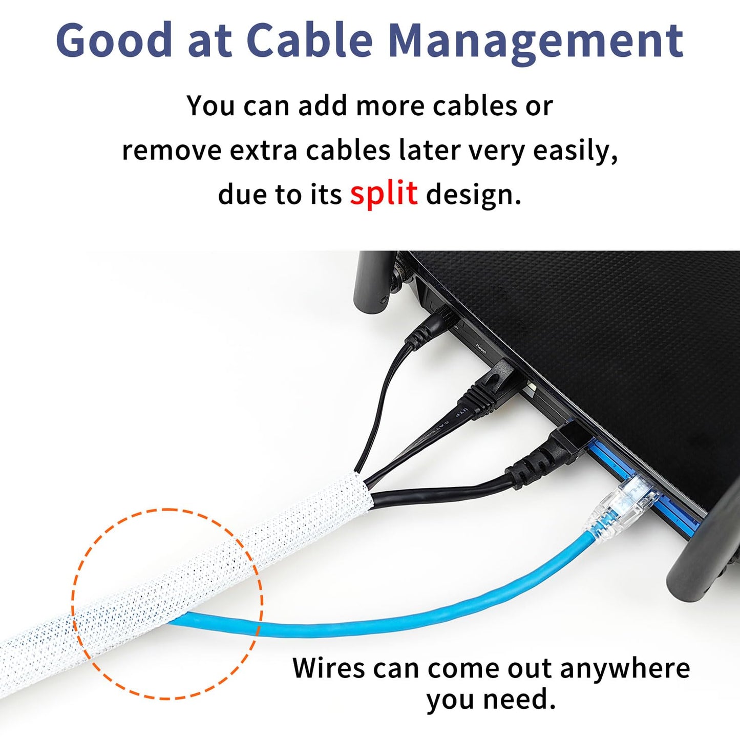 SONATURE 10ft Braided Cable Sleeves Wire Loom Organizer Self-Wrap White NEW