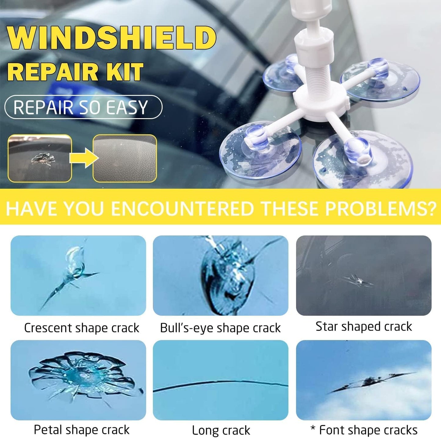 Windshield Repair Kit for Fixing Chips, Cracks & Scratches in Car Glass NEW