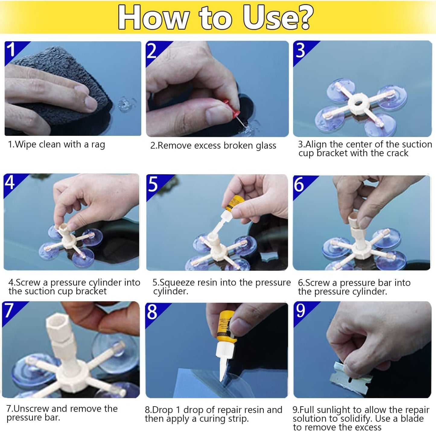 Windshield Repair Kit for Fixing Chips, Cracks & Scratches in Car Glass NEW