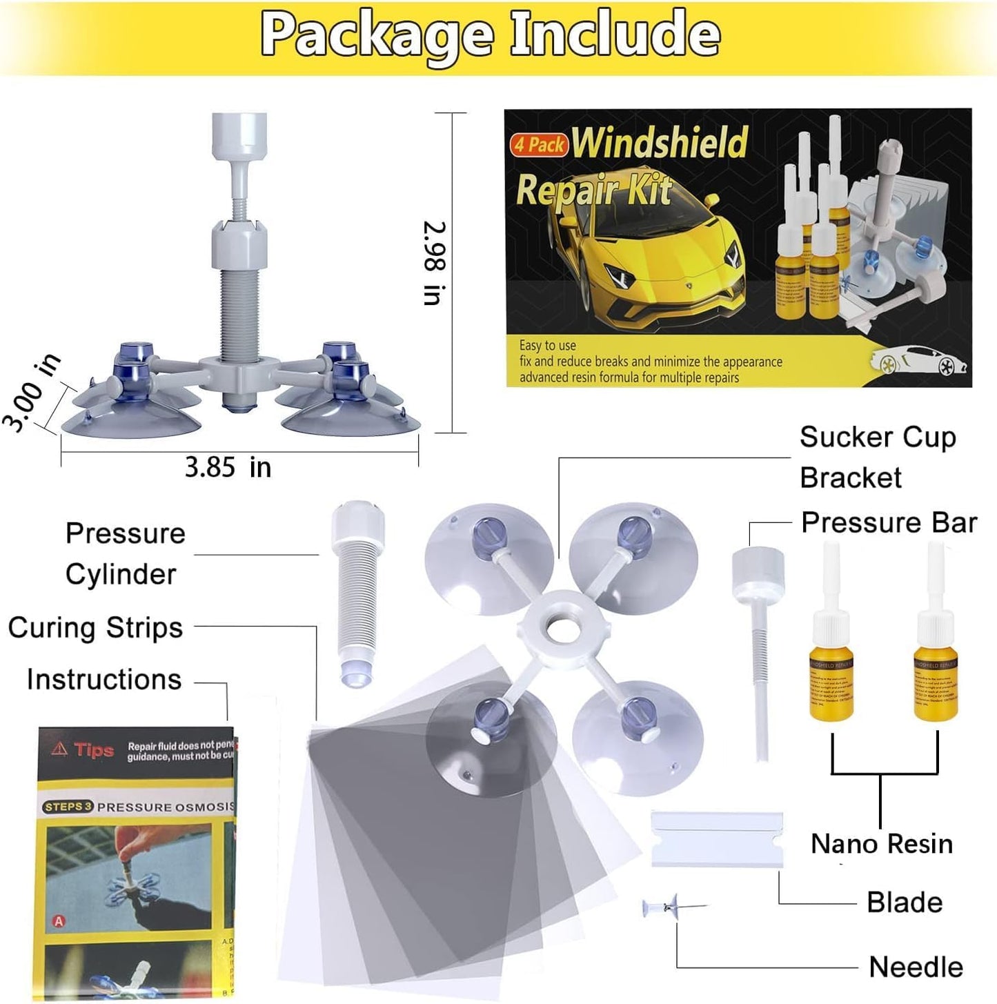 Windshield Repair Kit for Fixing Chips, Cracks & Scratches in Car Glass NEW