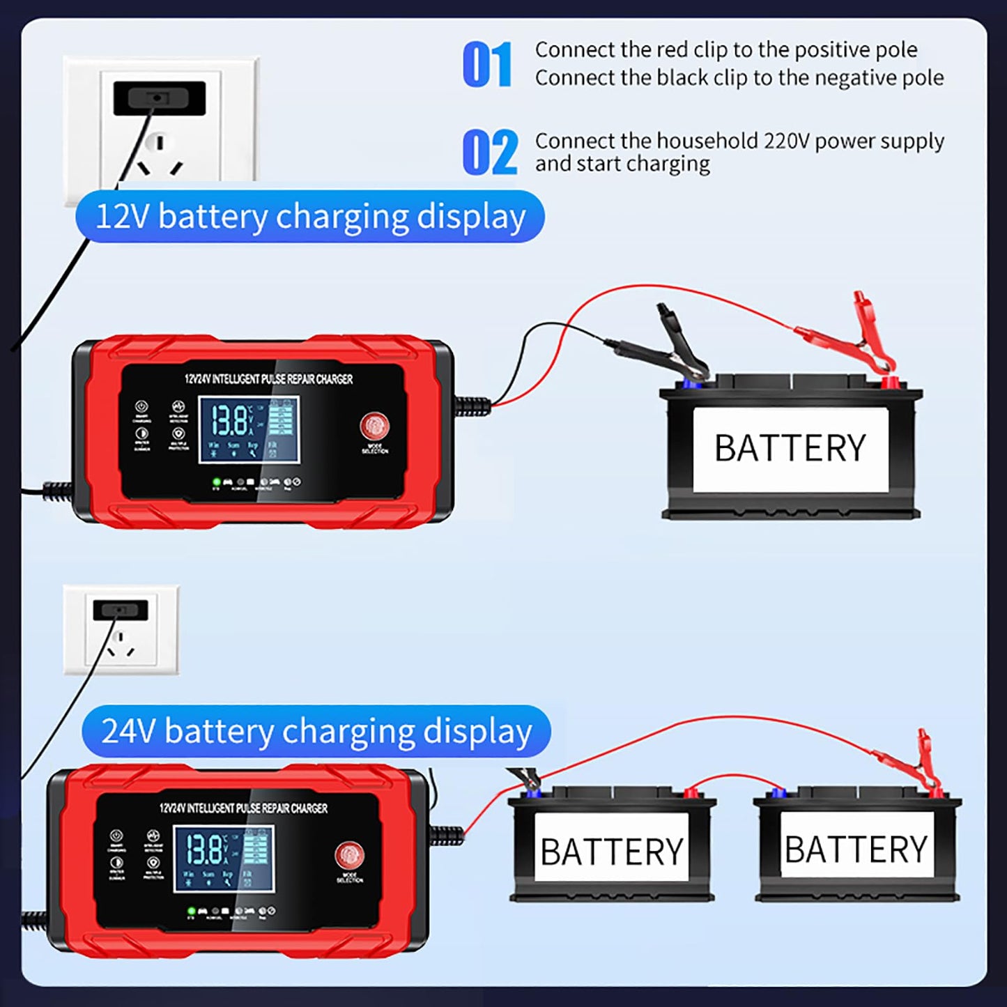 10-Amp Smart Trickle Battery Charger with 7-Stage Fully Automatic DEMO