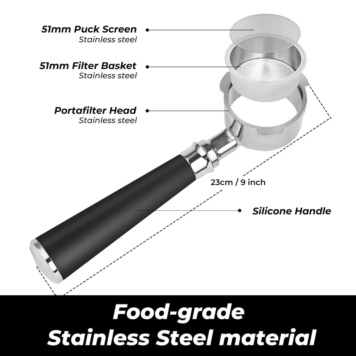 51mm Tampers Bottomless Portafilter with 3 Ears for Espresso Machines NEW