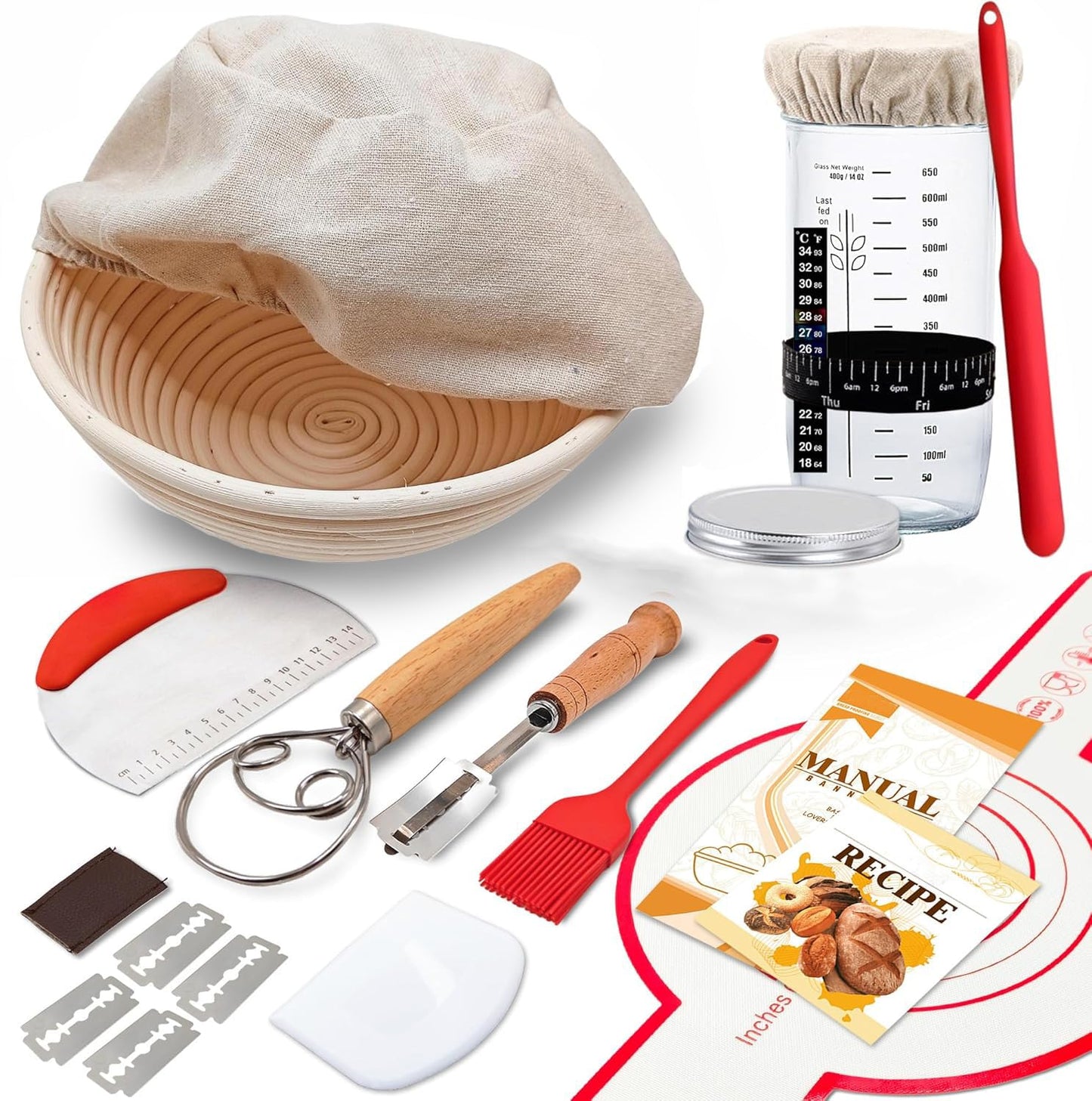 Sourdough Baking Sets Starter Kit with Proofing Basket Natural 23 cm x 8.38 NEW