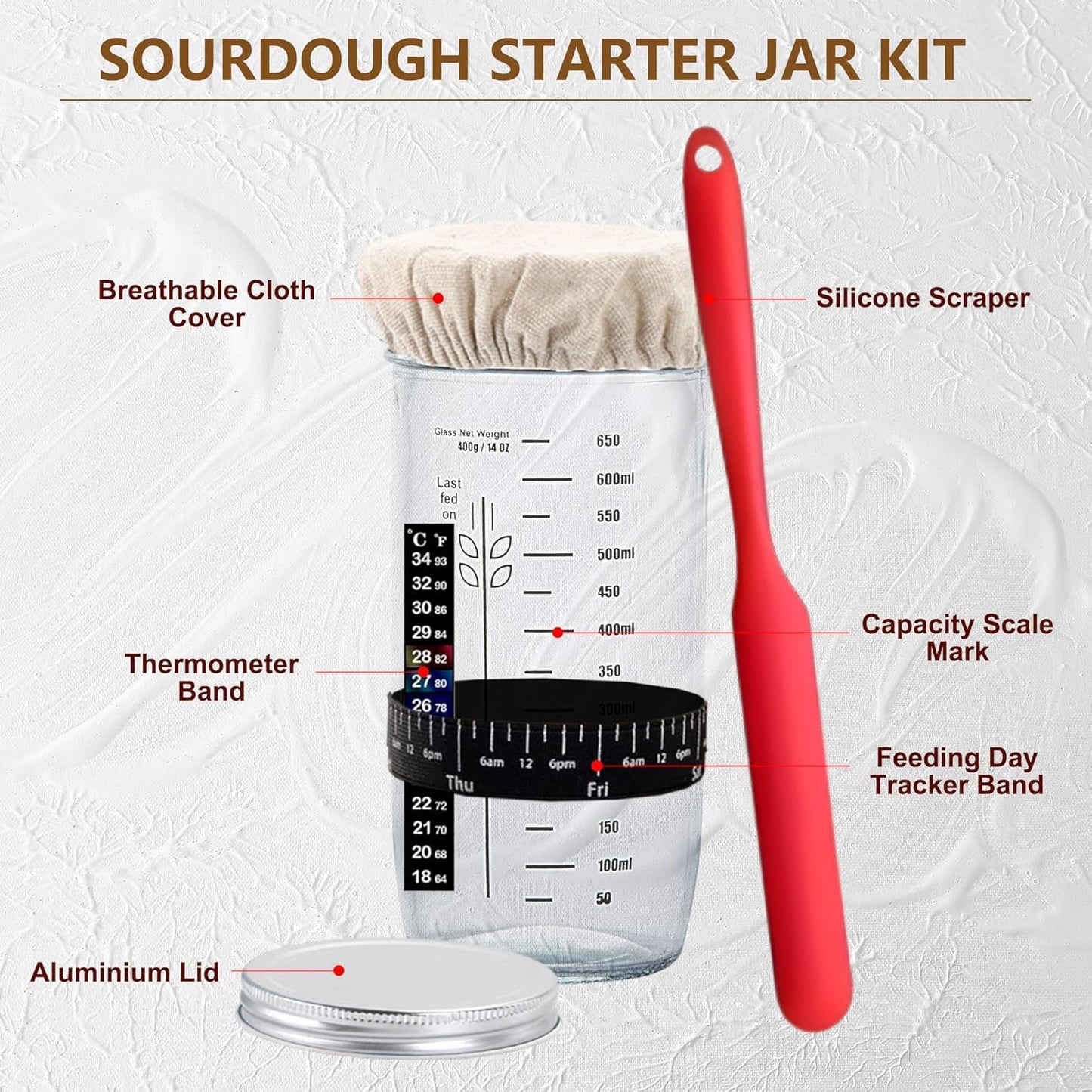 Sourdough Baking Sets Starter Kit with Proofing Basket Natural 23 cm x 8.38 NEW