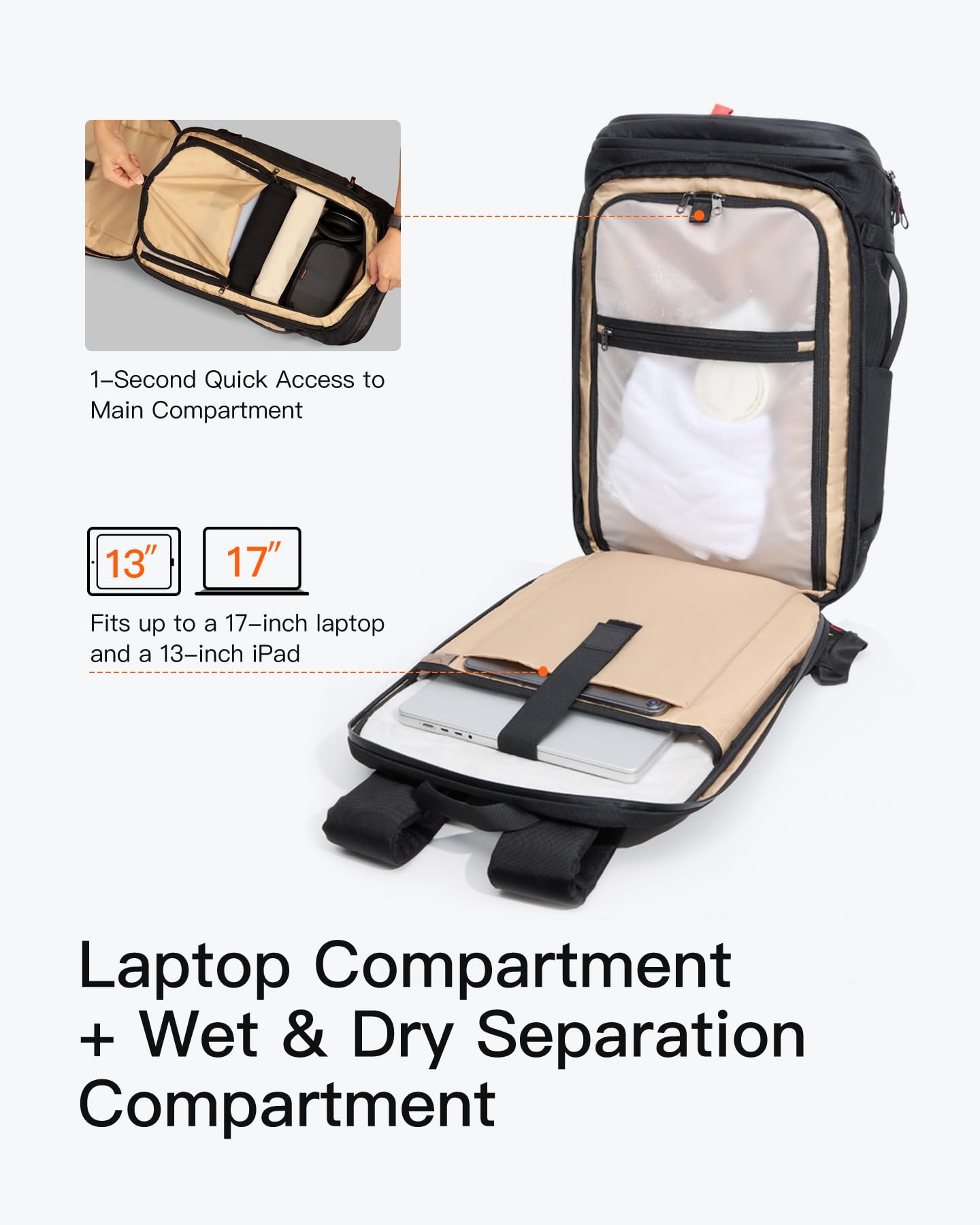 Inateck 40L Backpacks Large Travel Backpack with TSA-Friendly Design, DEMO