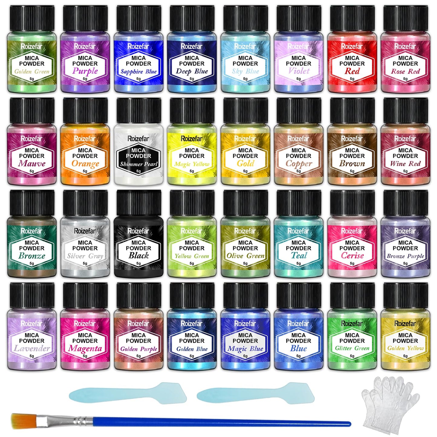 Roizefar 32 Colour Pearlescent Resin Pigment Powder Glitter Colouring DEMO