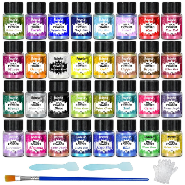 Roizefar 32 Colour Pearlescent Resin Pigment Powder Glitter Colouring DEMO