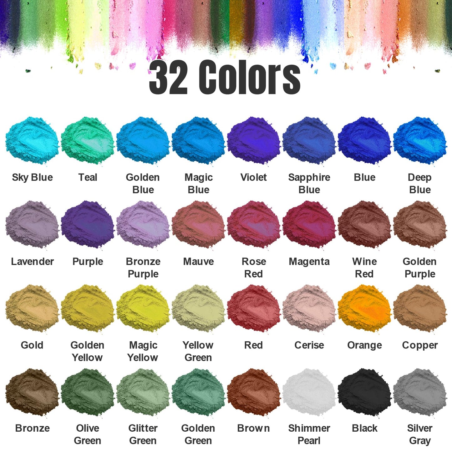 Roizefar 32 Colour Pearlescent Resin Pigment Powder Glitter Colouring DEMO