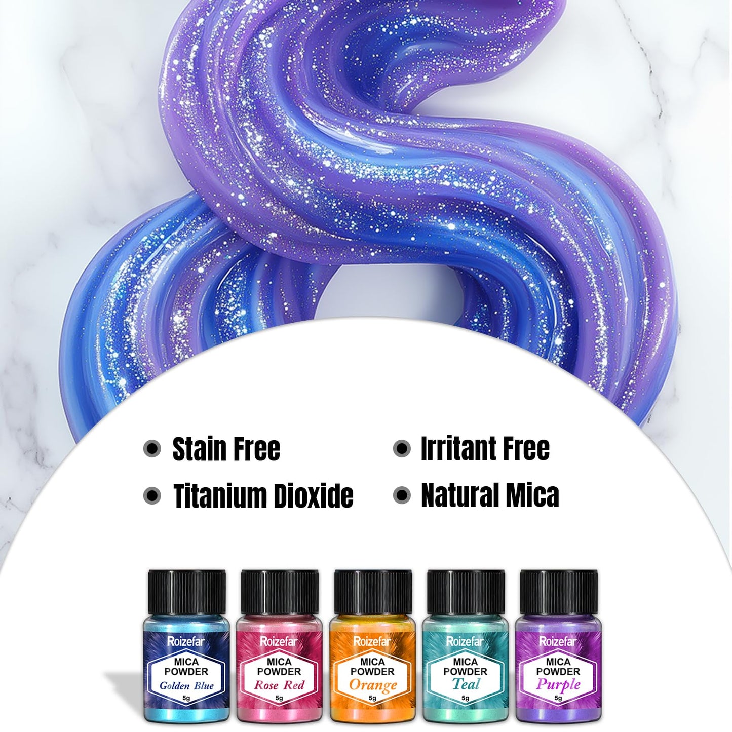 Roizefar 32 Colour Pearlescent Resin Pigment Powder Glitter Colouring DEMO