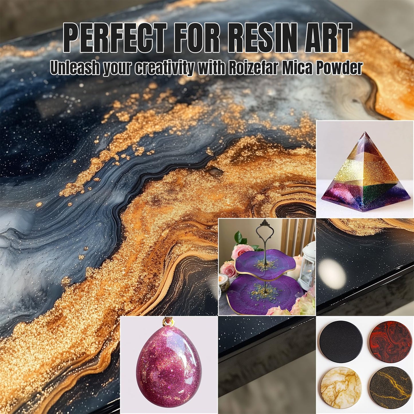 Roizefar 32 Colour Pearlescent Resin Pigment Powder Glitter Colouring DEMO