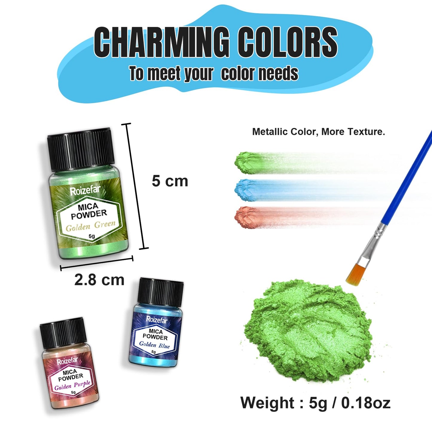 Roizefar 32 Colour Pearlescent Resin Pigment Powder Glitter Colouring DEMO