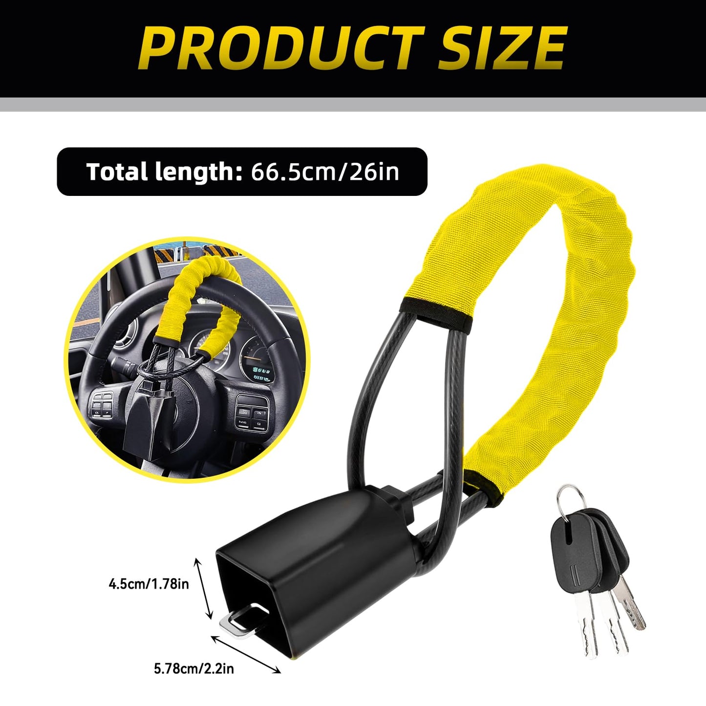 Secure Your Vehicle with Yellow Steering Wheel Lock & Seat Buckle Locking NEW