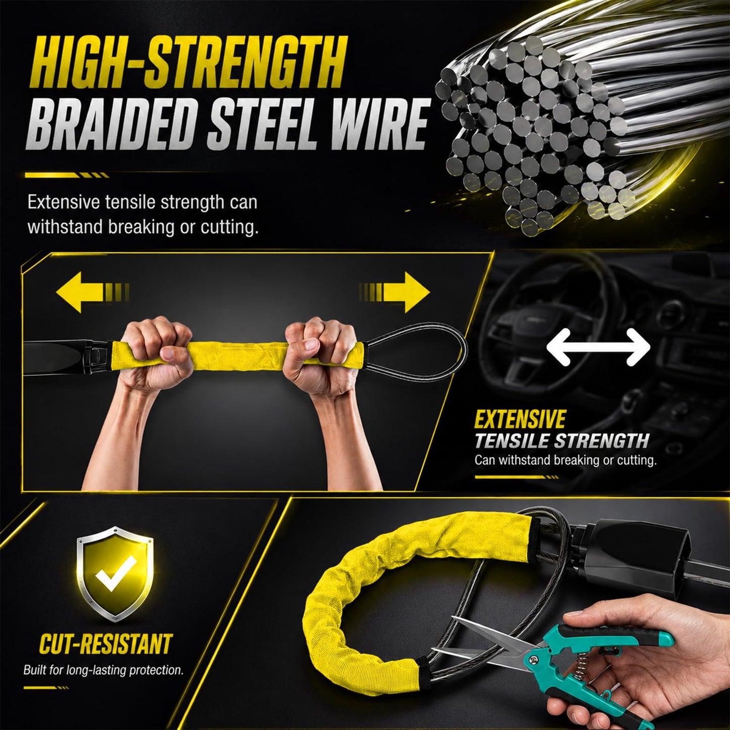 Secure Your Vehicle with Yellow Steering Wheel Lock & Seat Buckle Locking NEW