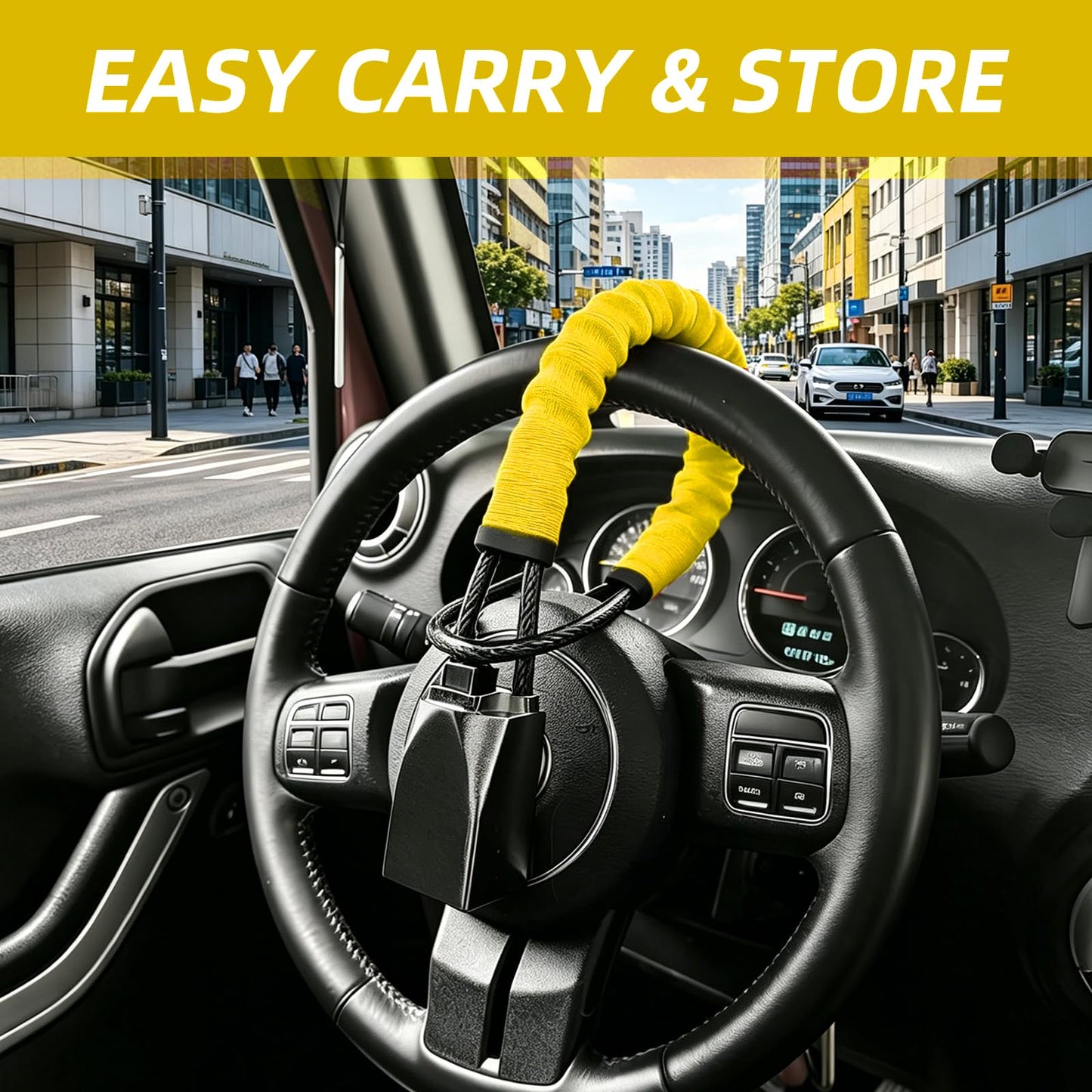 Secure Your Vehicle with Yellow Steering Wheel Lock & Seat Buckle Locking NEW