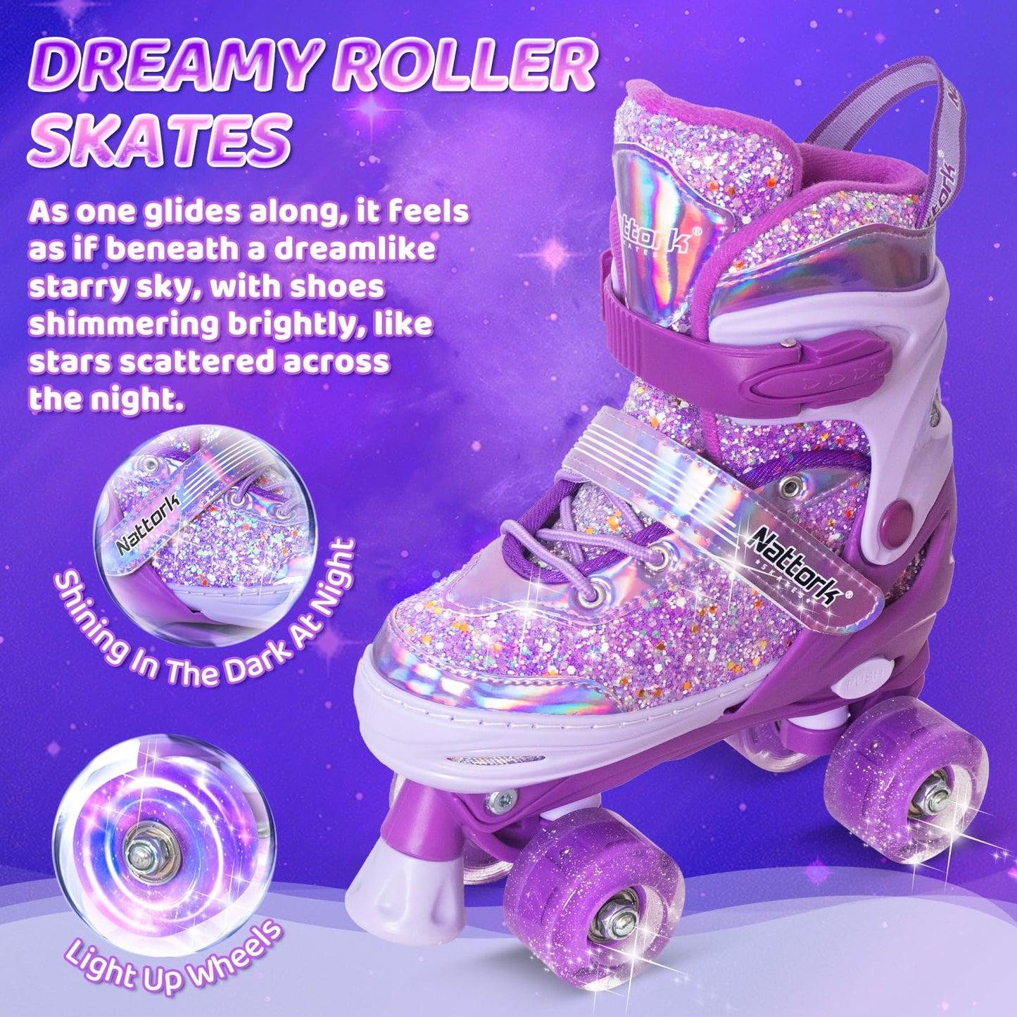 Nattork Kids Adjustable Roller Skates Dream Purple Size Medium (Ages 1-4) NEW