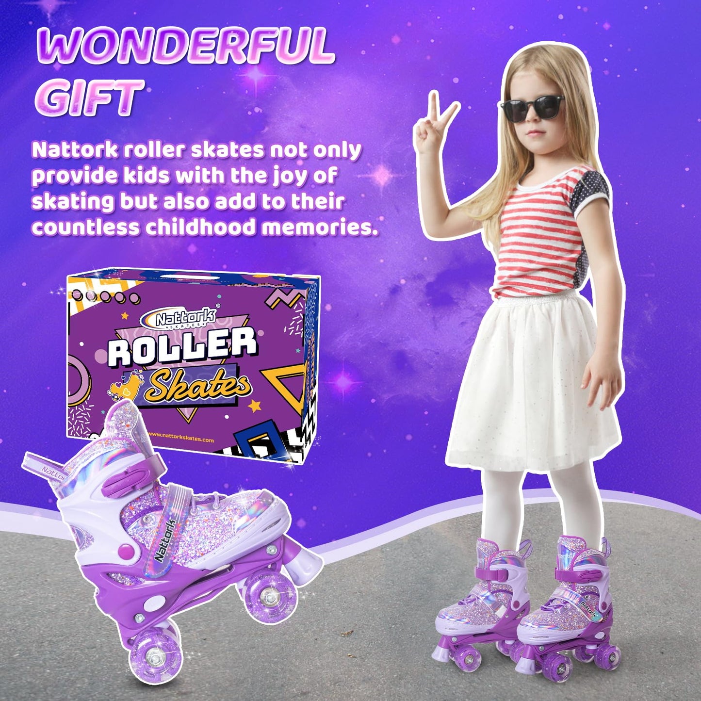 Nattork Kids Adjustable Roller Skates Dream Purple Size Medium (Ages 1-4) NEW