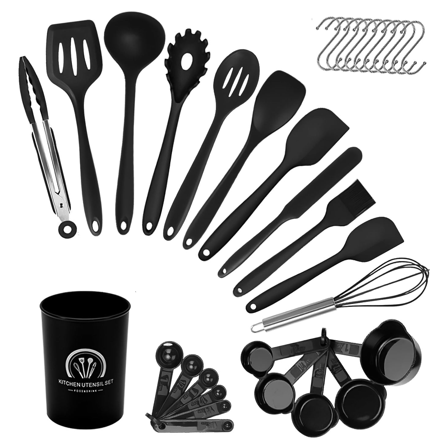 33-Piece Silicone Cooking Utensil Set Heat Resistant Kitchen Spatulas Black NEW
