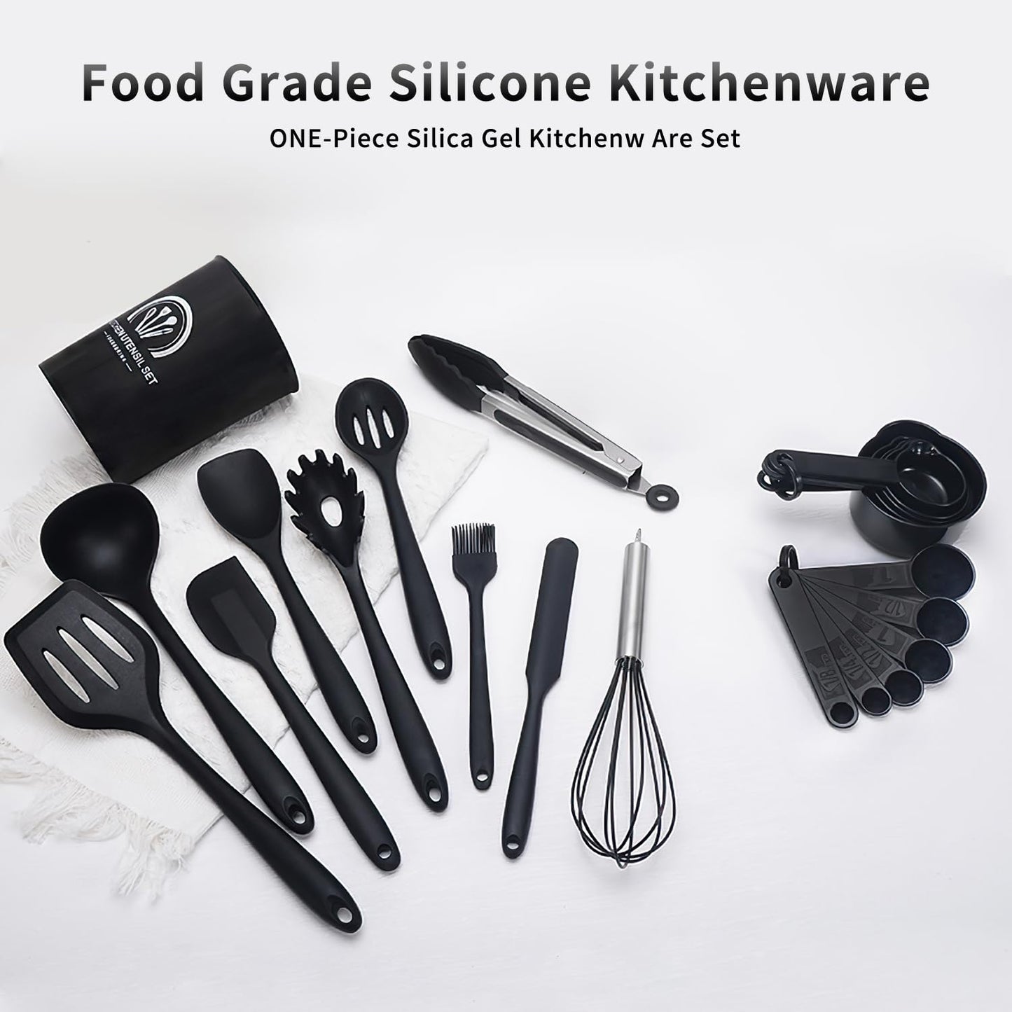 33-Piece Silicone Cooking Utensil Set Heat Resistant Kitchen Spatulas Black NEW