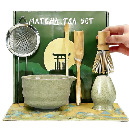 Authentic 7-Piece Tea Sets Matcha Tea Set with Ceramic Bowl, Bamboo Whisk & NEW