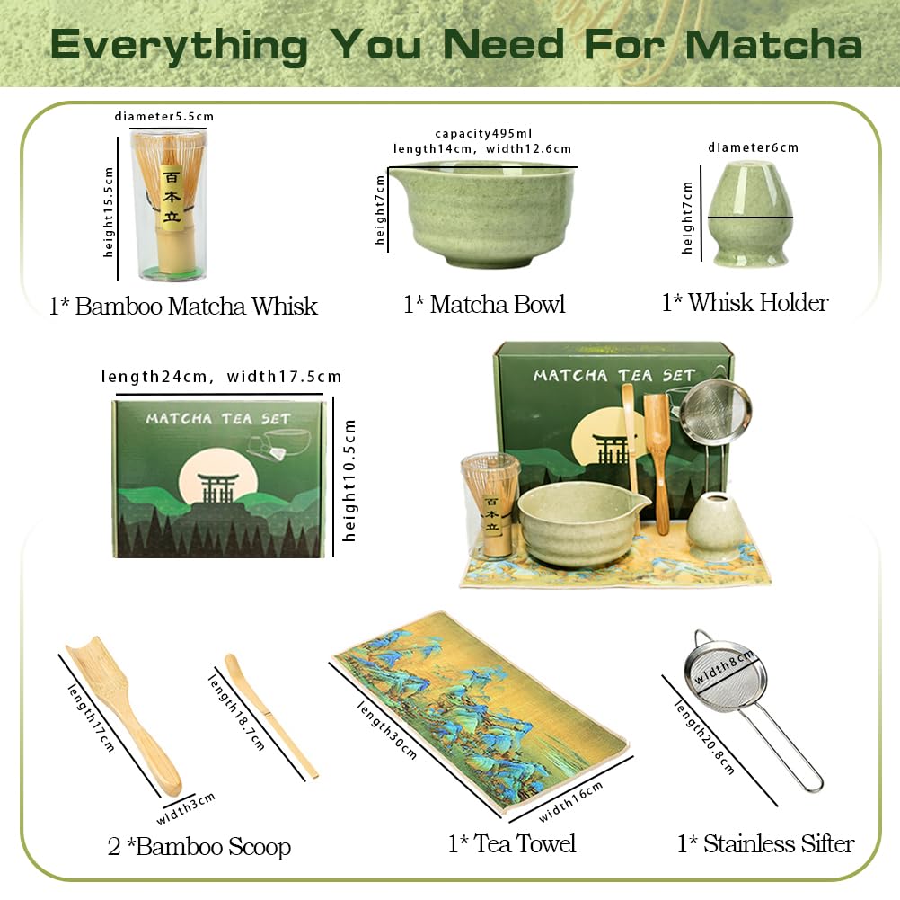 Authentic 7-Piece Tea Sets Matcha Tea Set with Ceramic Bowl, Bamboo Whisk & NEW