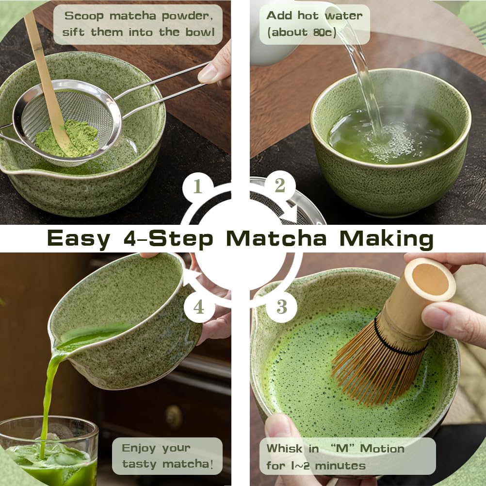 Authentic 7-Piece Tea Sets Matcha Tea Set with Ceramic Bowl, Bamboo Whisk & NEW