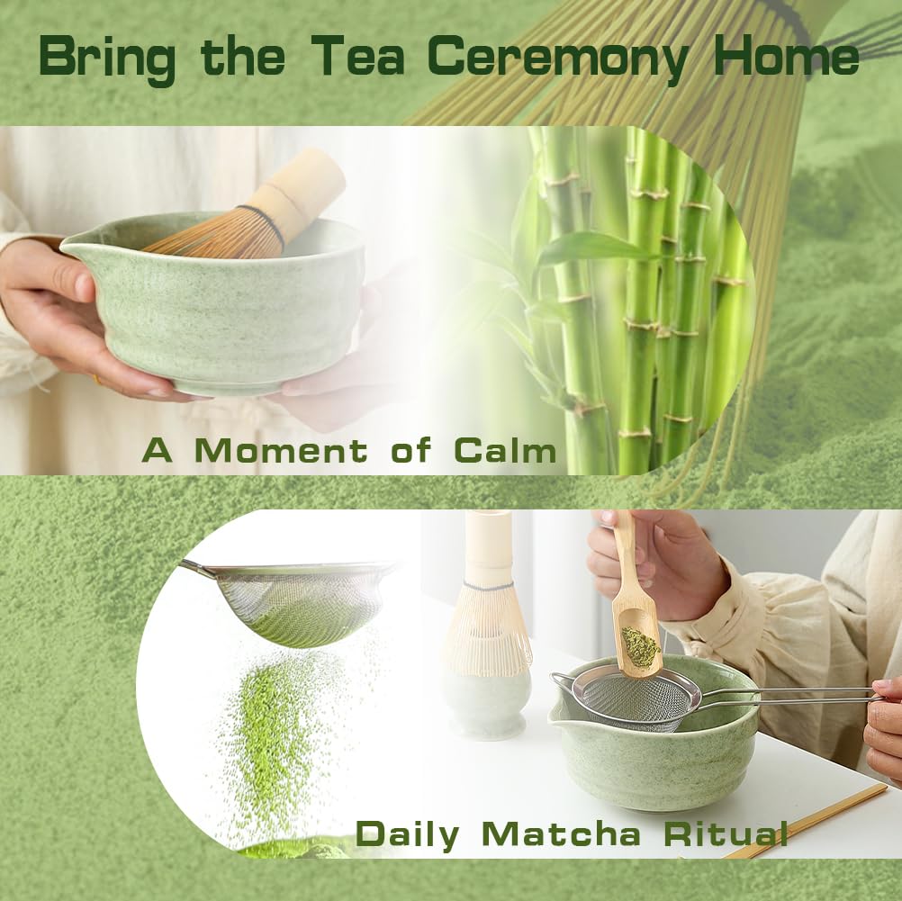 Authentic 7-Piece Tea Sets Matcha Tea Set with Ceramic Bowl, Bamboo Whisk & NEW