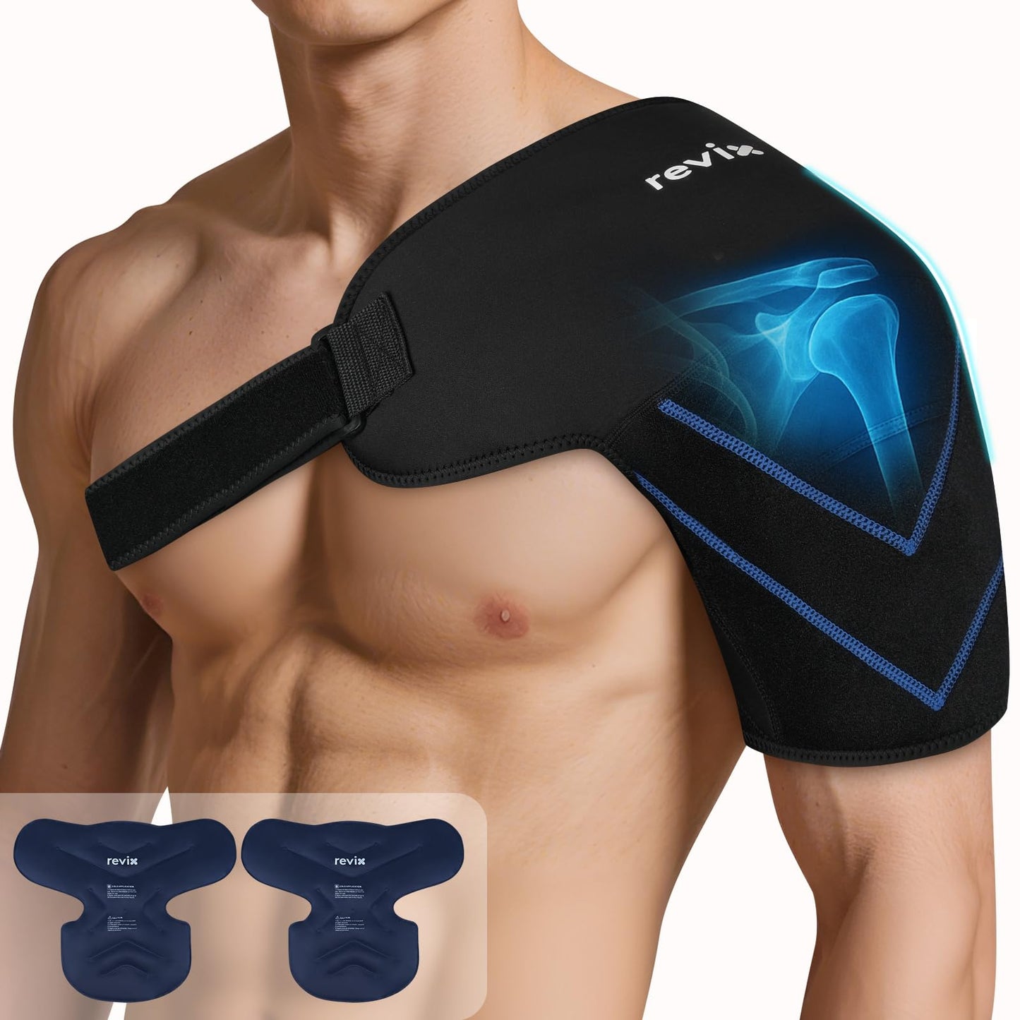REVIX Large Shoulder Ice Pack Wrap & Brace for Rotator Cuff Pain Relief DEMO
