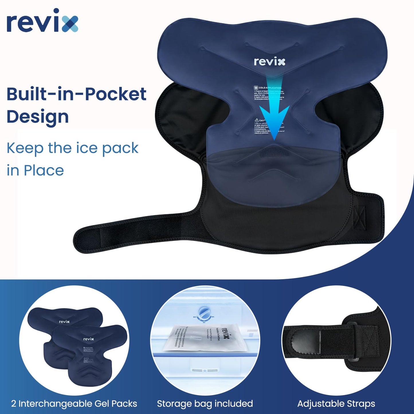 REVIX Large Shoulder Ice Pack Wrap & Brace for Rotator Cuff Pain Relief DEMO