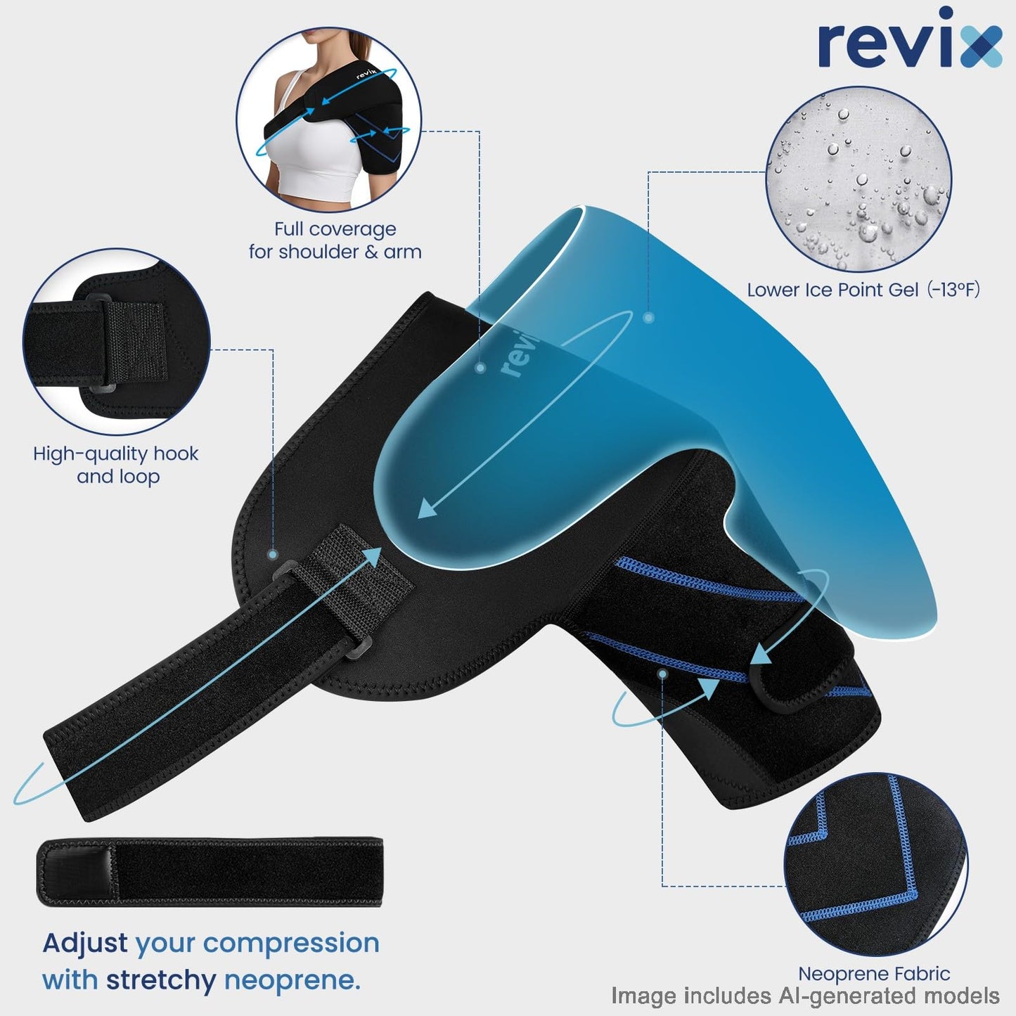 REVIX Large Shoulder Ice Pack Wrap & Brace for Rotator Cuff Pain Relief DEMO
