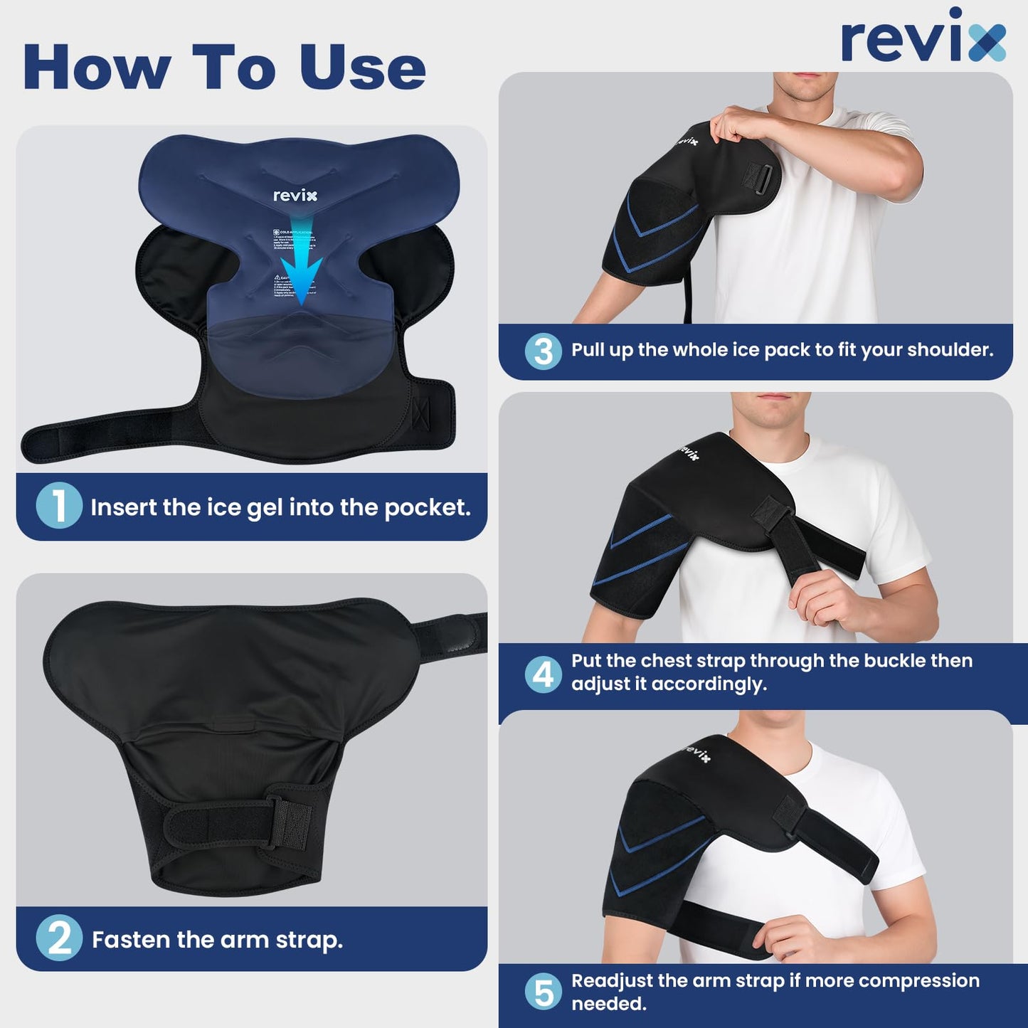 REVIX Large Shoulder Ice Pack Wrap & Brace for Rotator Cuff Pain Relief DEMO