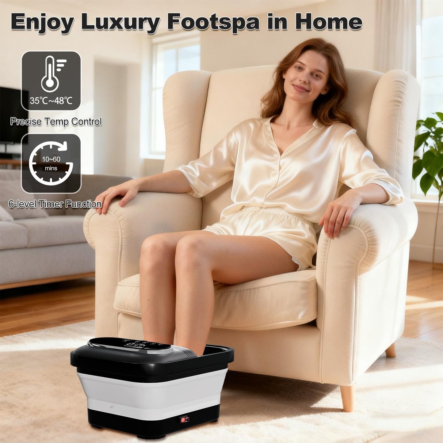 Aqvesane Collapsible Electric Foot Spa Massager with Heat Temperature NEW