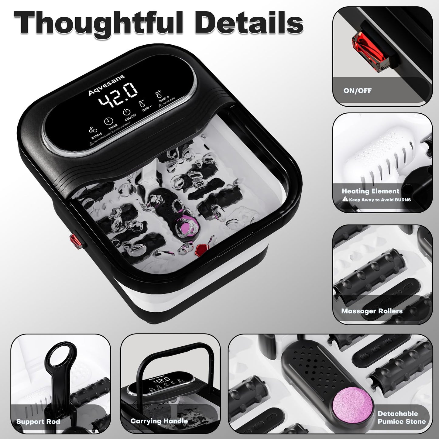 Aqvesane Collapsible Electric Foot Spa Massager with Heat Temperature NEW