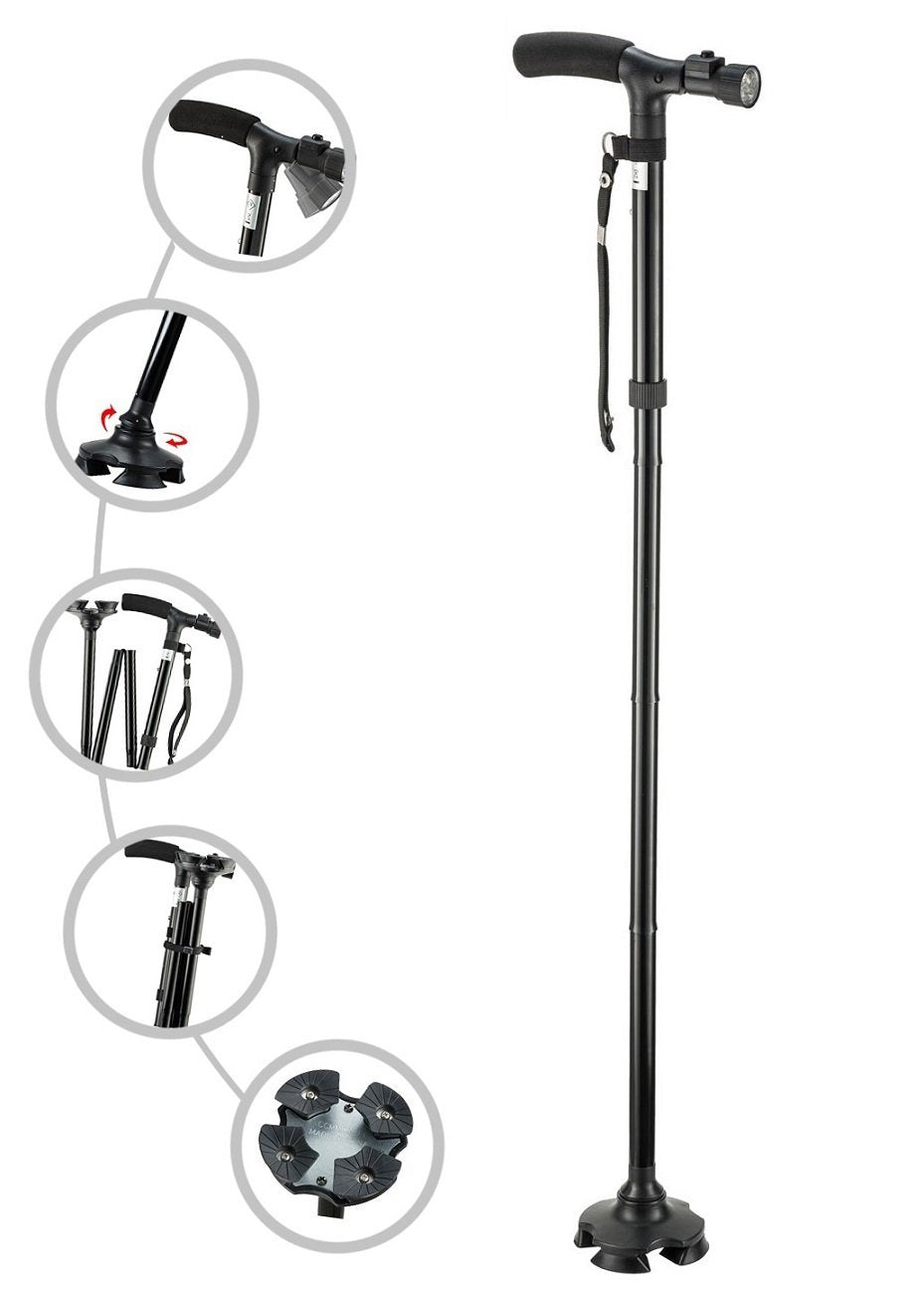 Adjustable Folding Walking Cane with LED Light T-Handle for Men & Women NEW