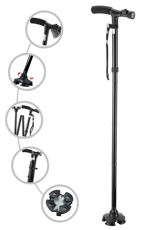 Adjustable Folding Walking Cane with LED Light T-Handle for Men & Women NEW