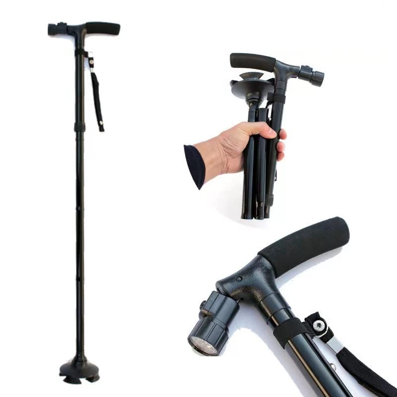 Adjustable Folding Walking Cane with LED Light T-Handle for Men & Women NEW
